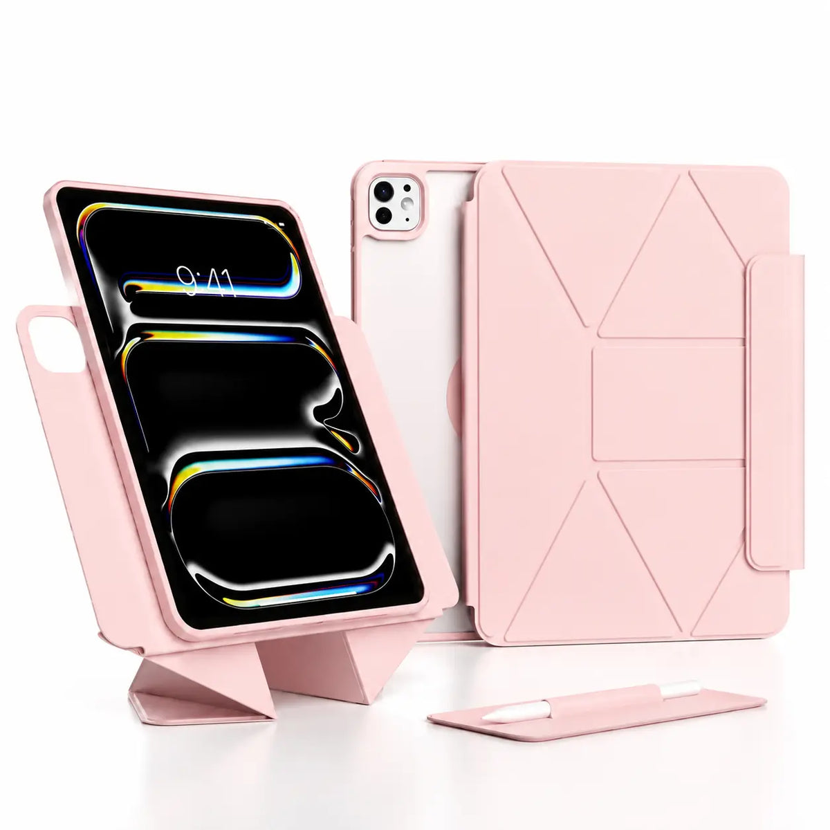 Rose Pink folding magnetic tablet stand with a protective tablet case #color_Rose Pink