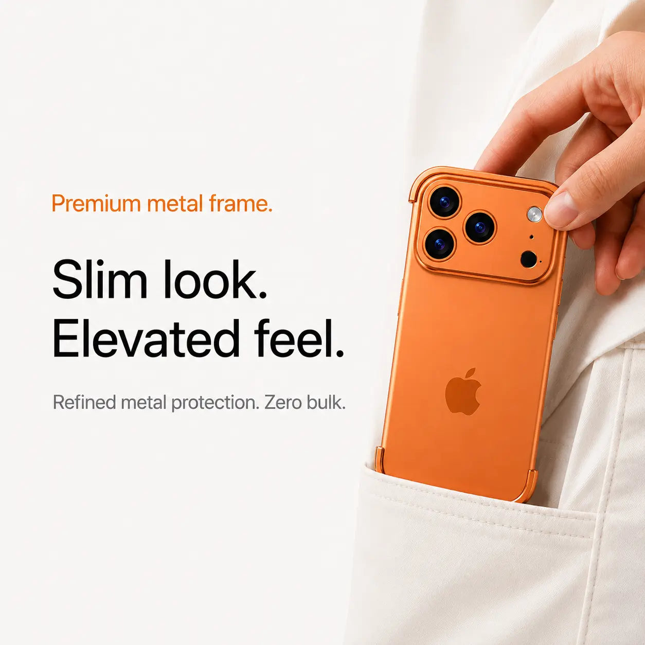 iPhone 18 Pro metal edge guard case with slim minimalist profile