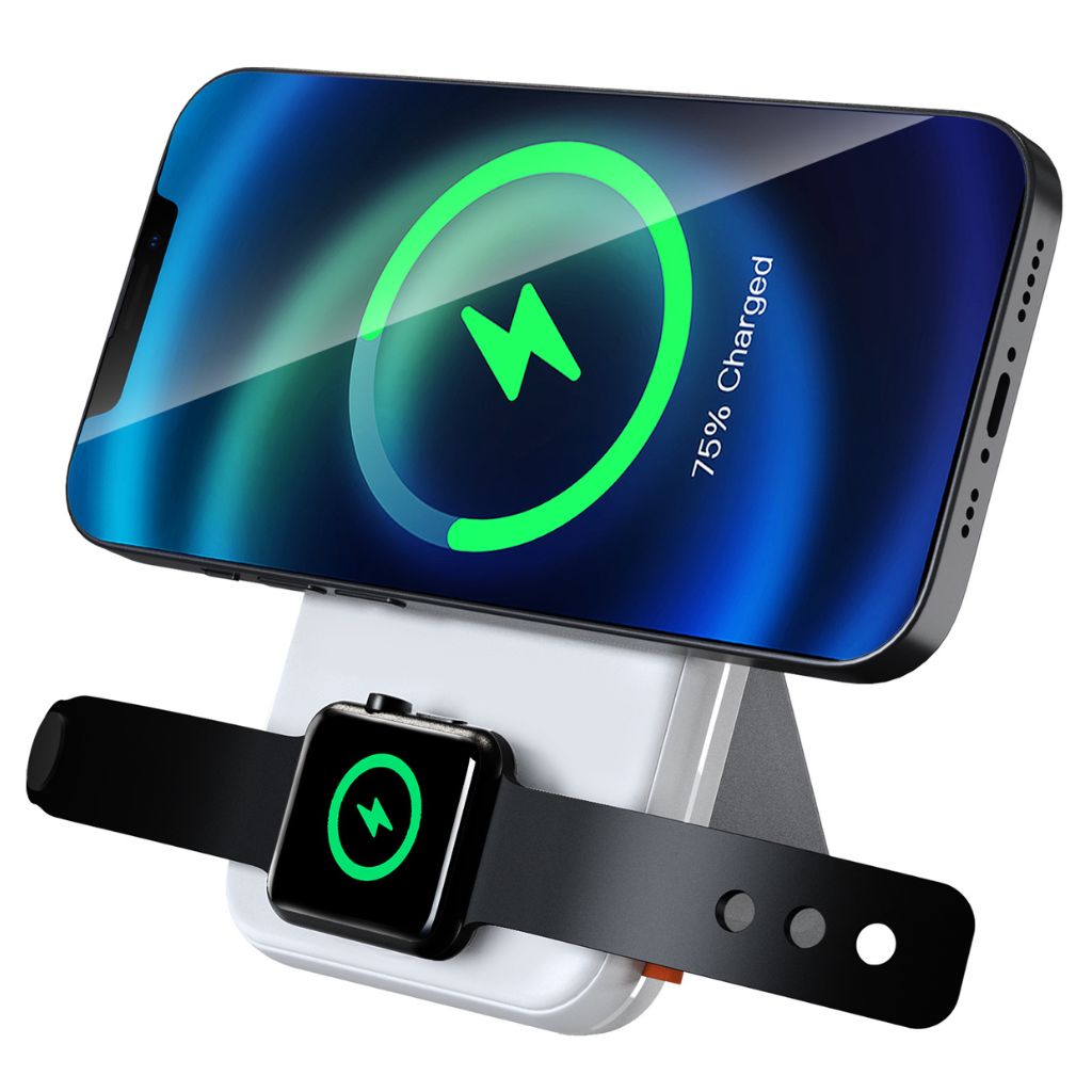 2-in-1 Wireless MagSafe PowerBank with 10,000mAh capacity, dual Type-C fast charging, LED display, strong magnetic suction, and multi-device charging. Portable, high-density battery compliant with travel safety standards.