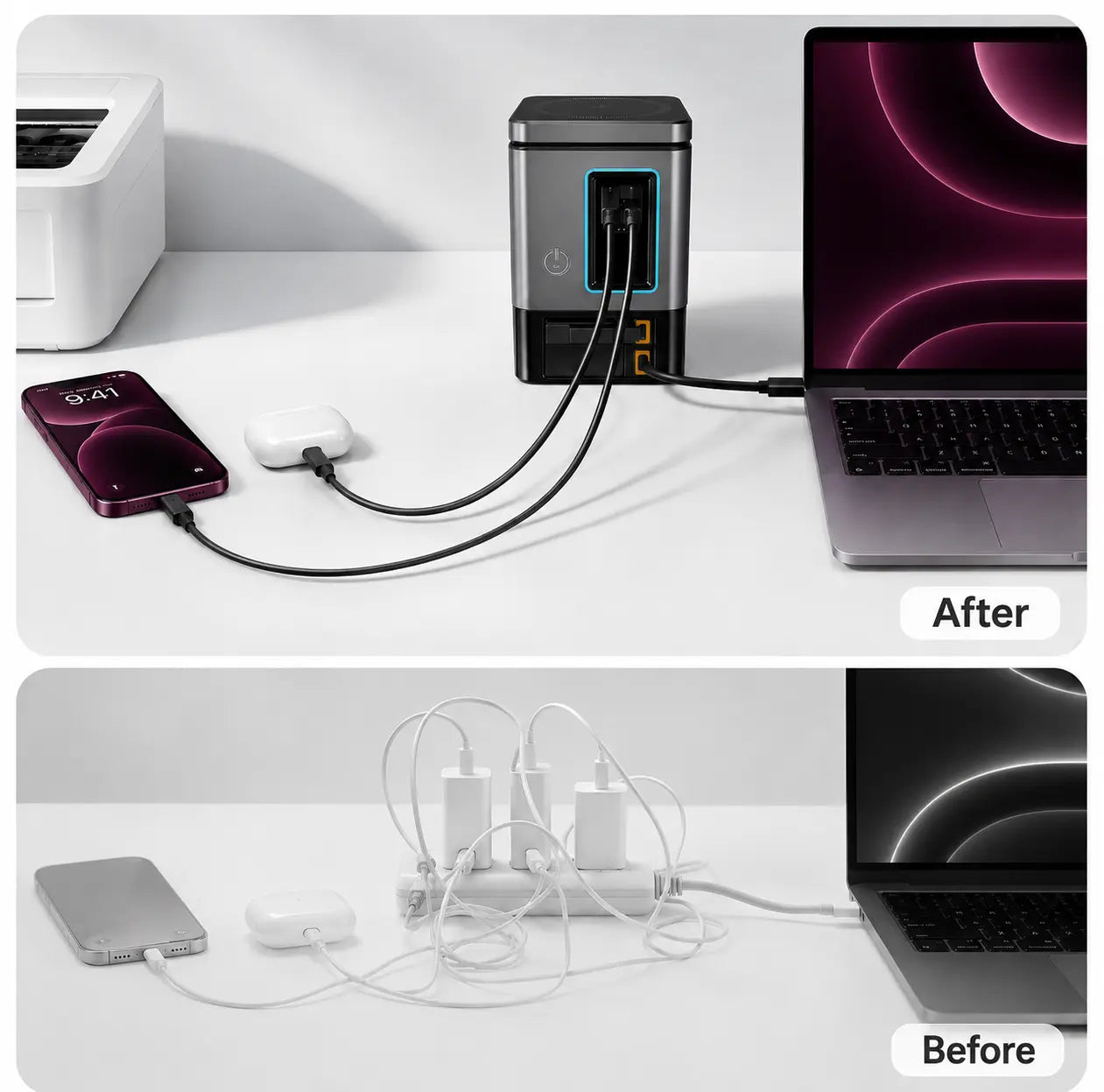MagSafe wireless charging tower with USB-C and USB-A fast charging