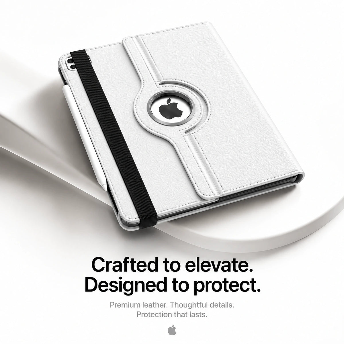Arctic White rotating tablet folio case closed on a display plinth #color_Arctic White