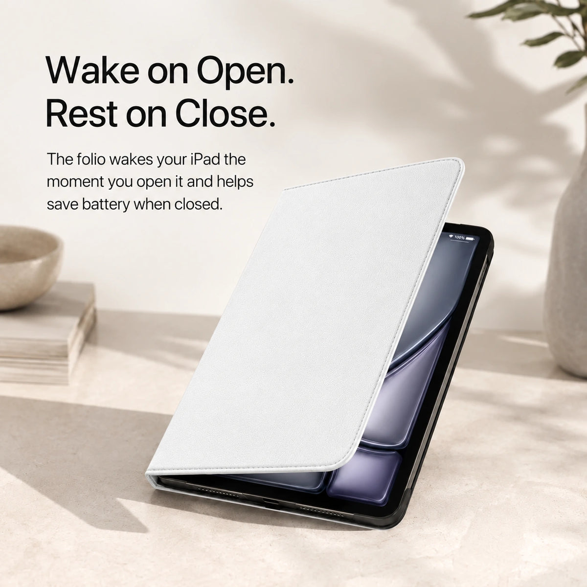 Arctic White rotating tablet folio case with a magnetic wake and sleep cover #color_Arctic White