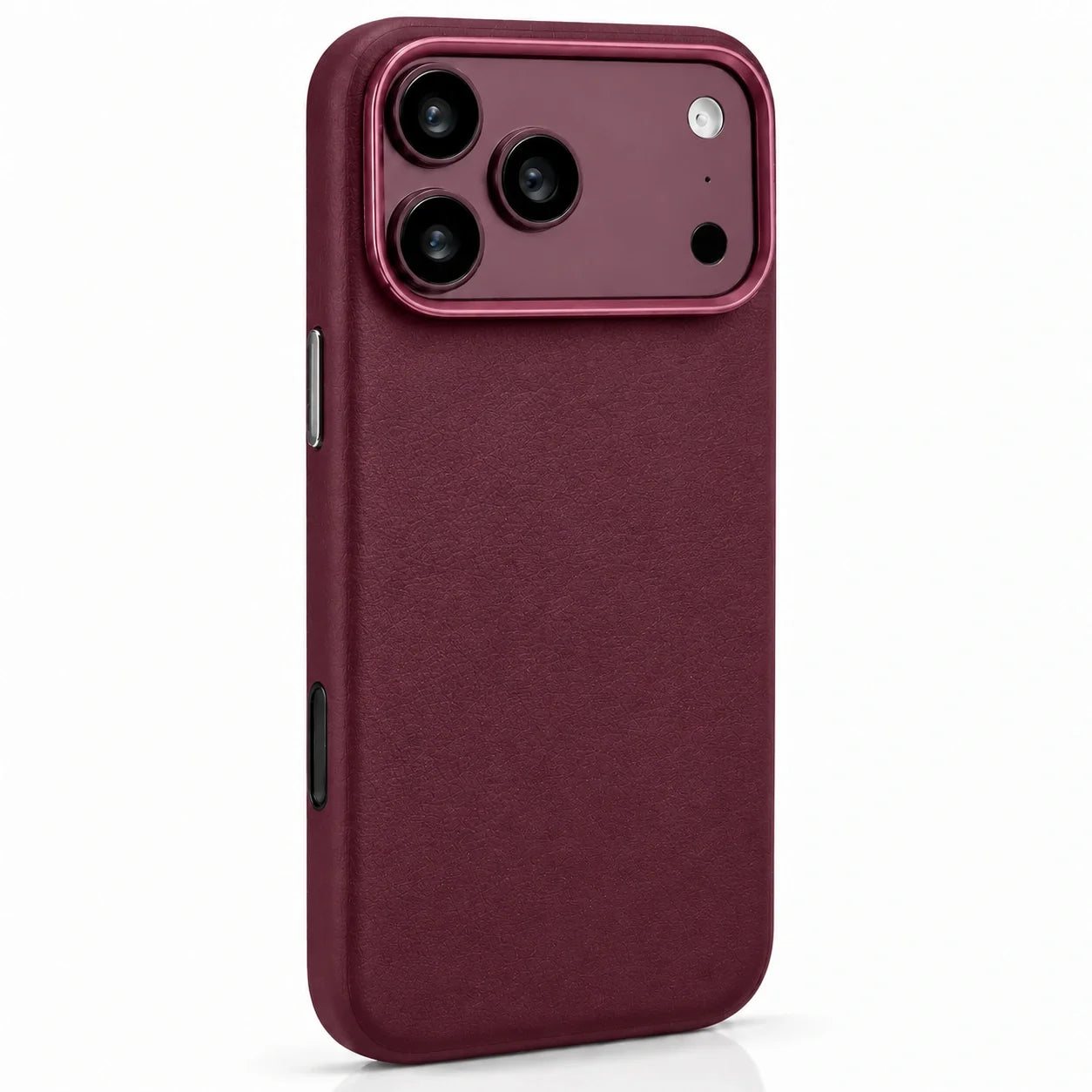 Burgundy leather-finish phone case viewed from the rear #color_Burgundy