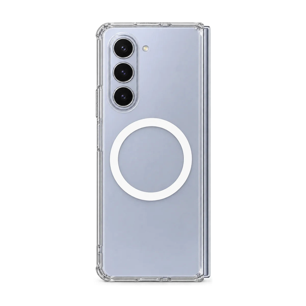 Clear magnetic phone case fitted to a folding handset, showing its rear cameras. #Samsung Model_Samsung Z Fold 5