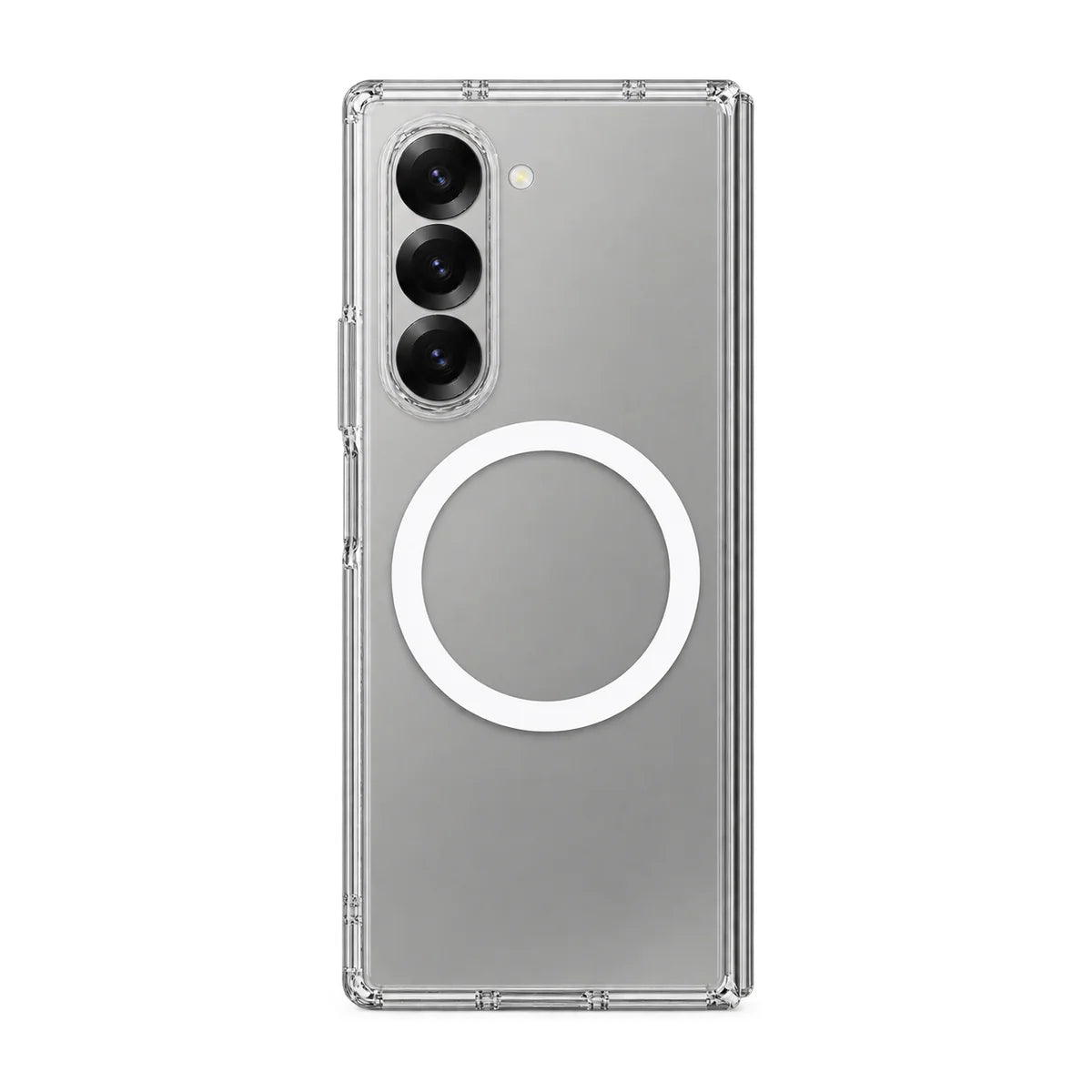Clear magnetic phone case fitted to a folding handset, showing its rear cameras. #Samsung Model_Samsung Z Fold 6