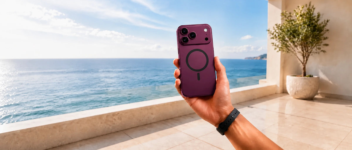 MagCase Metal in the matching Burgundy finish by the sea
