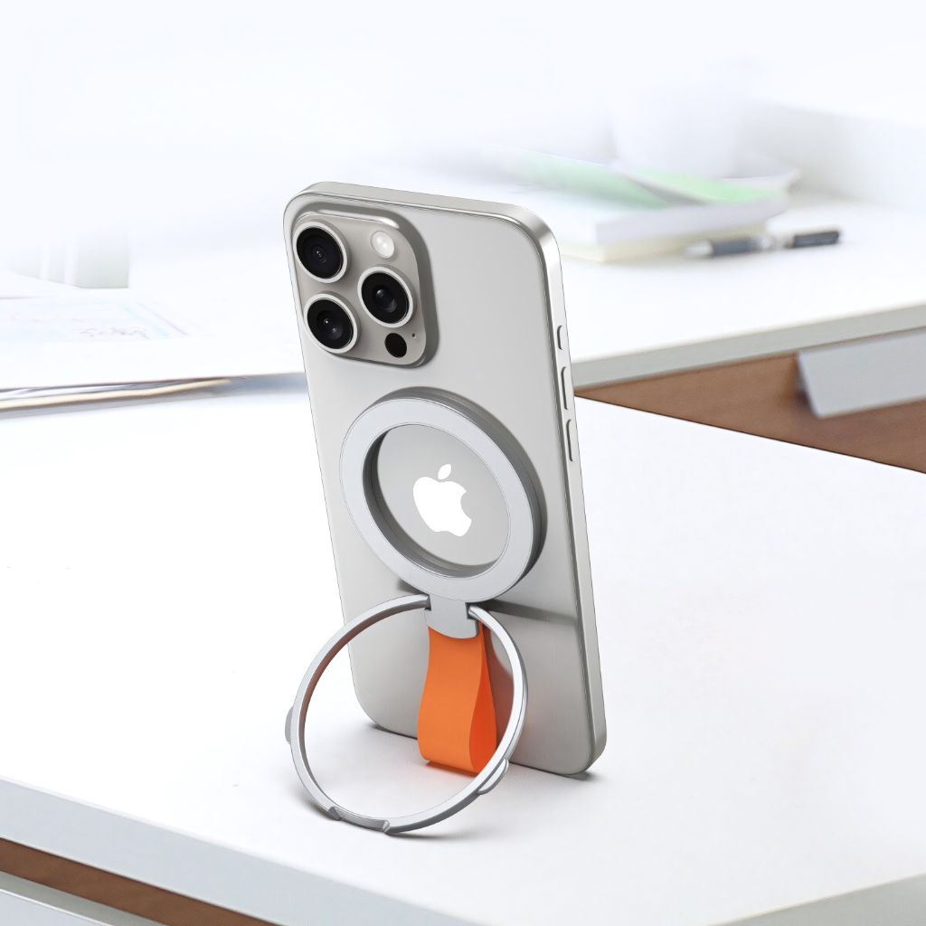 Magnetic Phone Ring Holder with 360° rotation, MagSafe compatibility, strong magnet, lightweight design, and durable metal construction for secure phone grip and hands-free use.