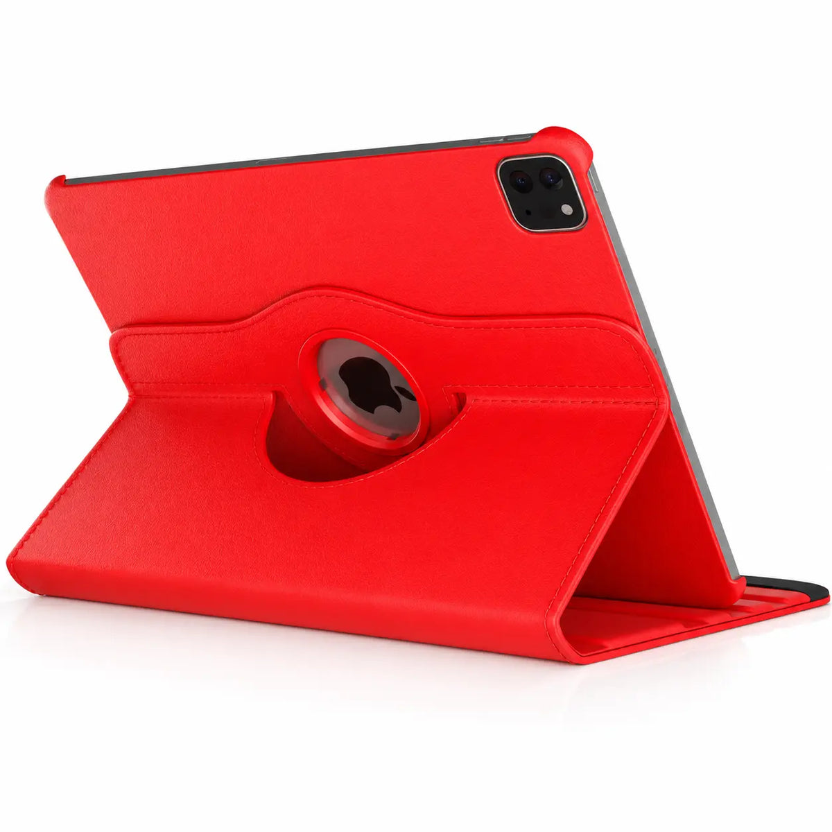 Crimson Red rotating tablet folio case supporting a tablet in landscape orientation #color_Crimson Red