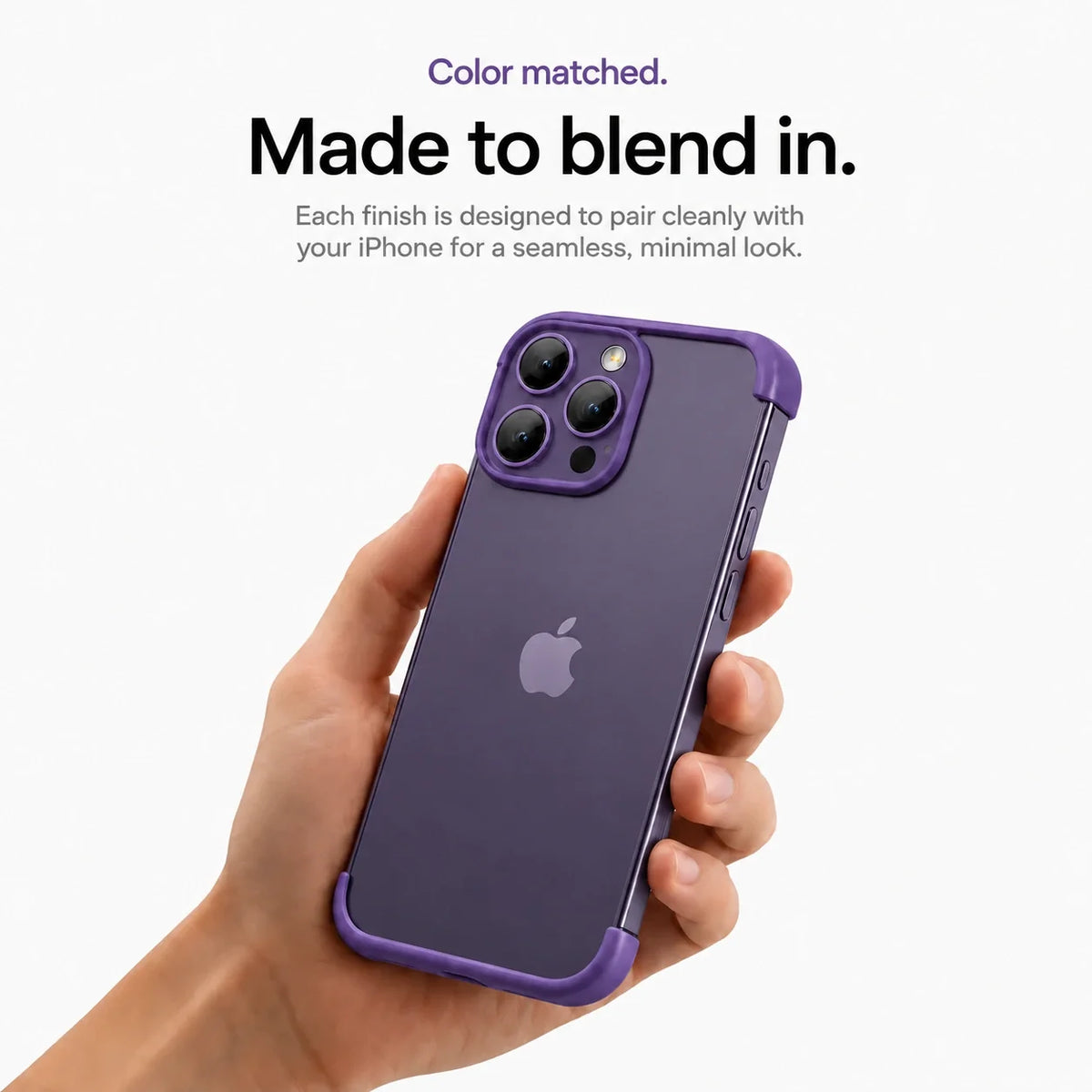 Purple open-back phone bumper held upright in one hand #color_Lavender