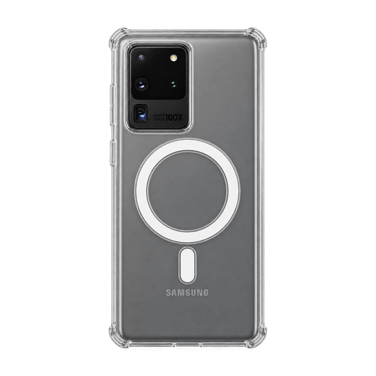 Clear magnetic phone case fitted to a handset, showing the rear cameras. #Samsung Model_Samsung S20 Ultra
