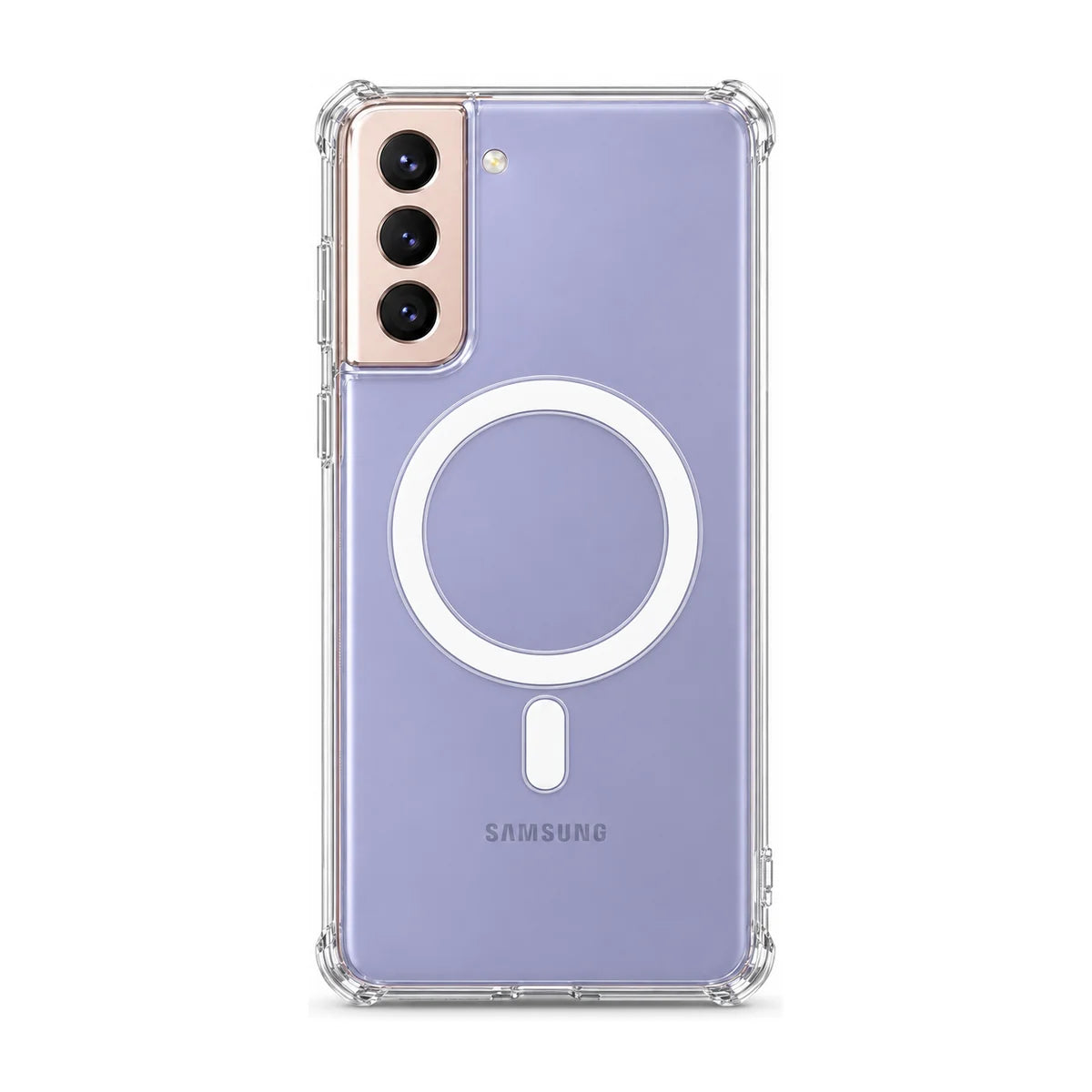 Clear magnetic phone case fitted to a handset, showing the rear cameras. #Samsung Model_Samsung S21+