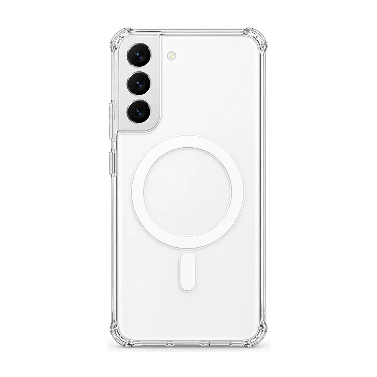 Clear magnetic phone case fitted to a handset, showing the rear cameras. #Samsung Model_Samsung S22+